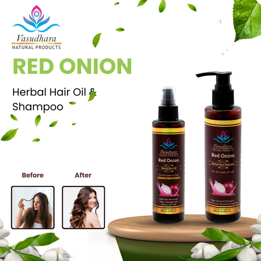 Red Onion Hair Care Combo: Oil and Shampoo by Vasudhara Natural Products