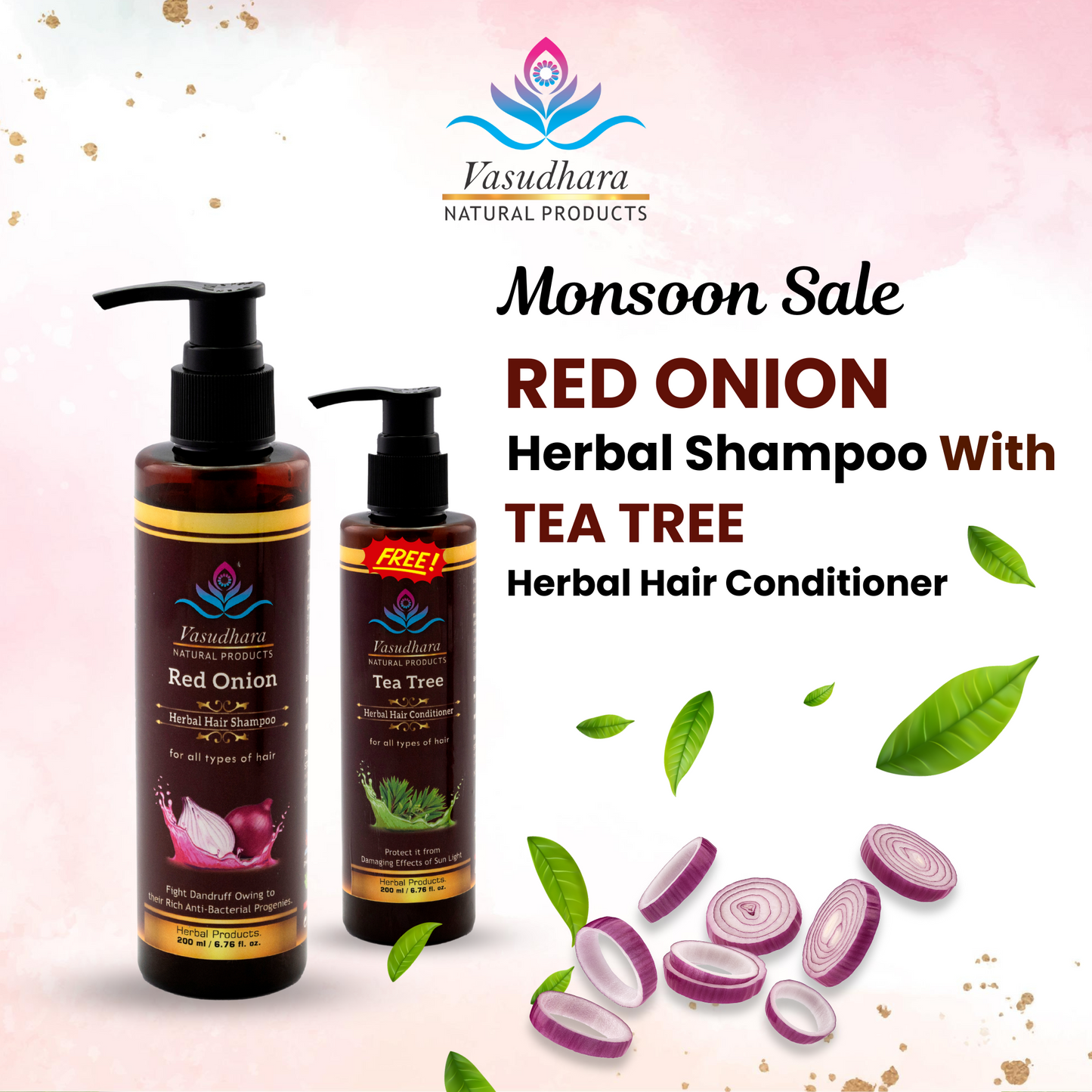 Red Onion Herbal Hair Shampoo With Tea Tree Hair Conditioner Free