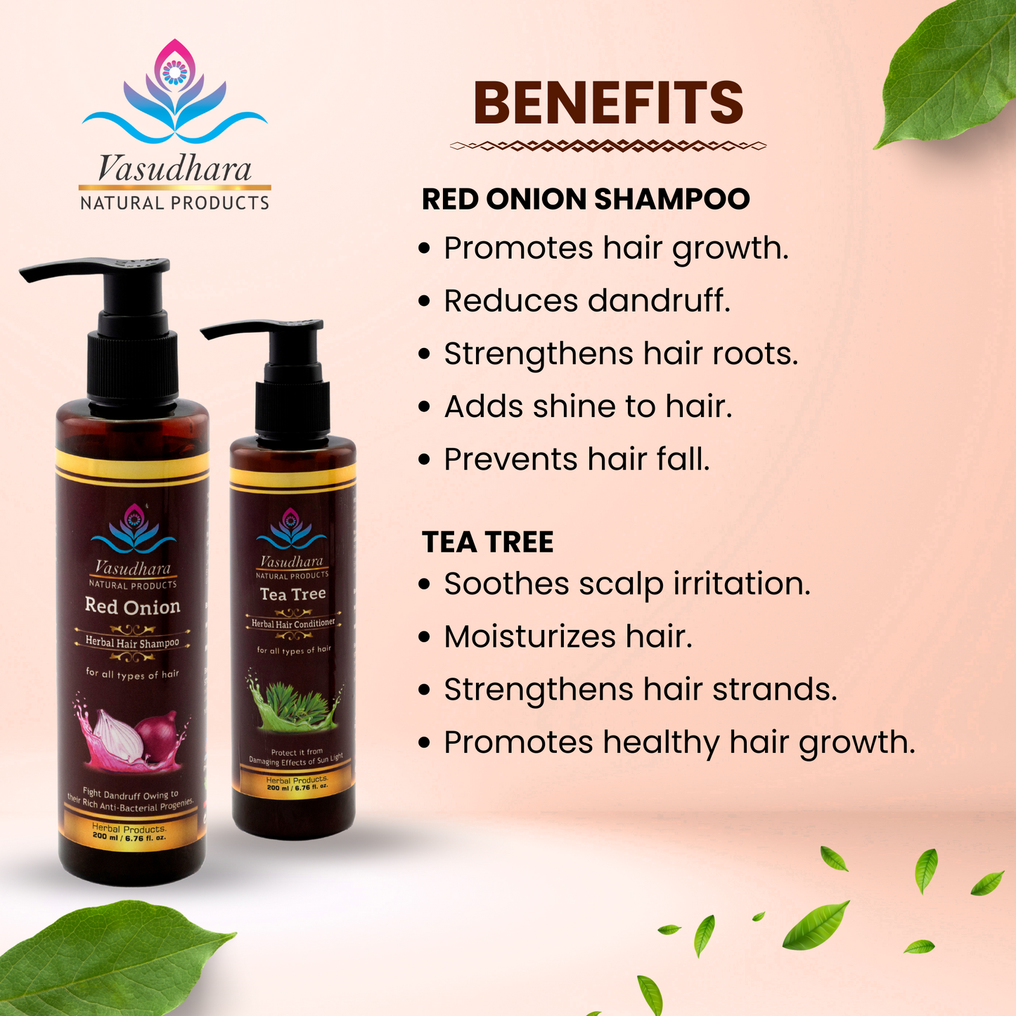 Red Onion Herbal Hair Shampoo With Tea Tree Hair Conditioner Free