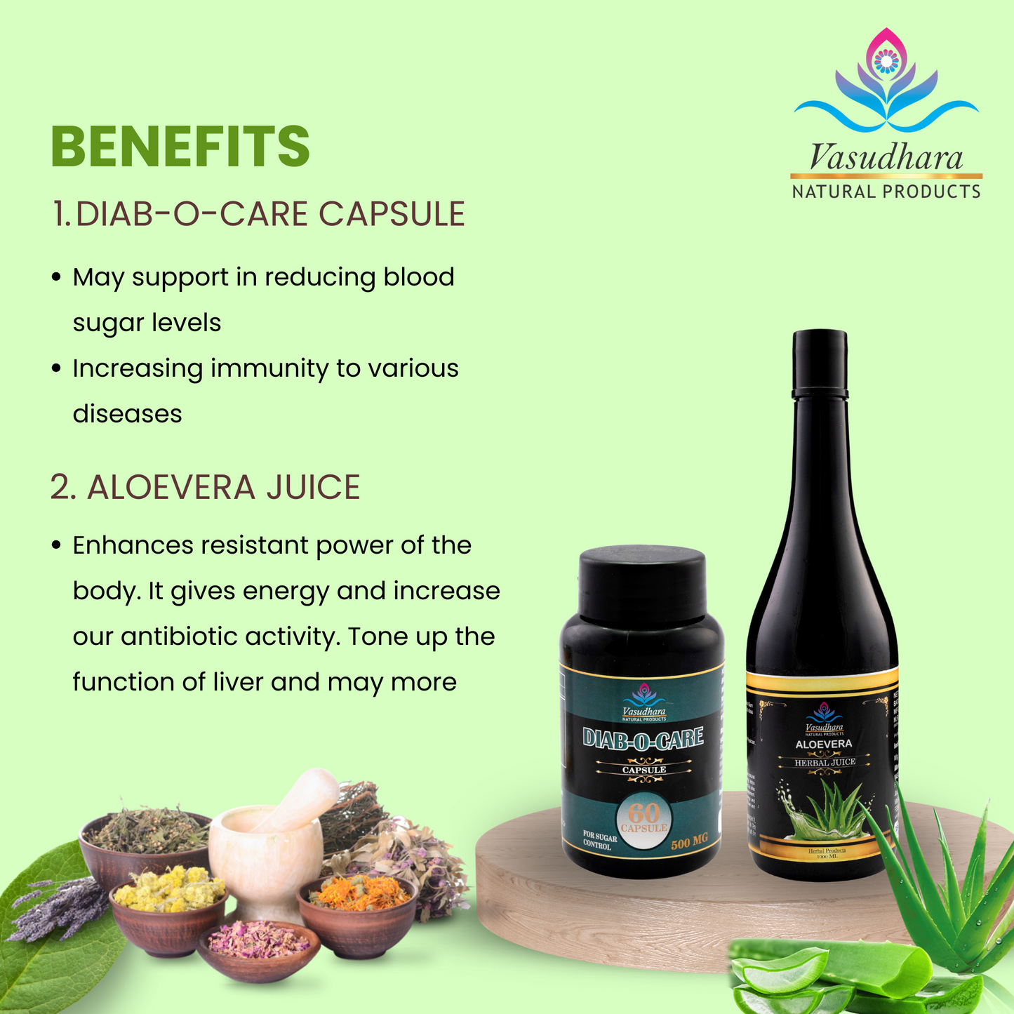 Diab-O-Care Capsule & Aloe Vera Juice Wellness Combo